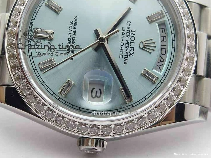 Best AAA Replica Sites 3699 BP Stylish SS Maker Best Ice SS On Bracelet Bezel Diamond ETA Day Blue 40mm Date Edition Dial 1228